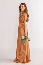Luxe Satin A-line Multiway Infinity Dress in Tan