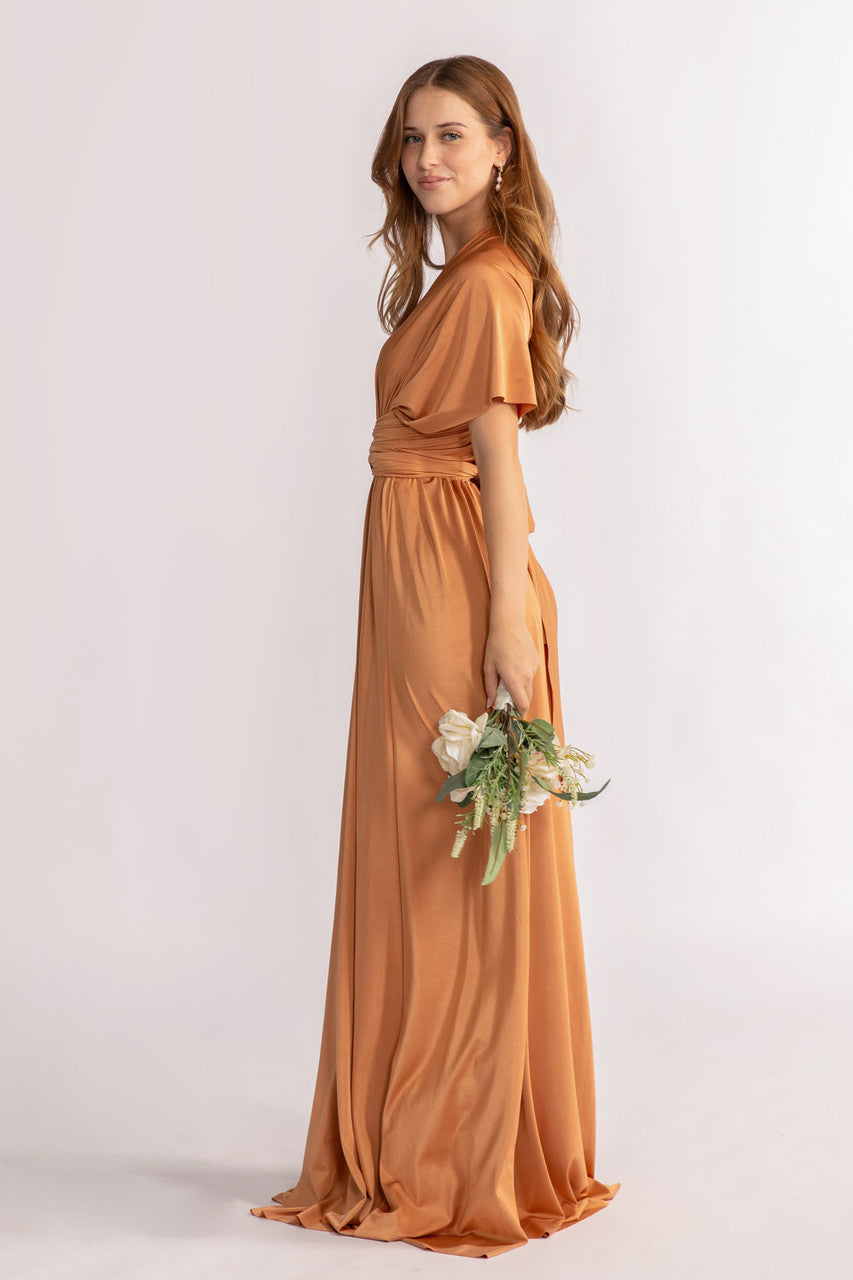 Luxe Satin A-line Multiway Infinity Dress in Tan