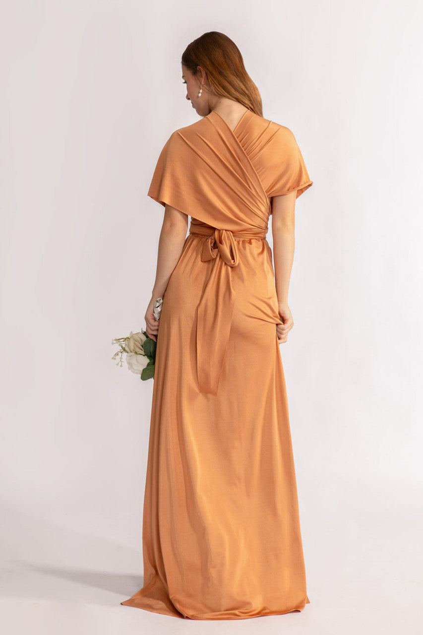 Luxe Satin A-line Infinity Dress in Tan