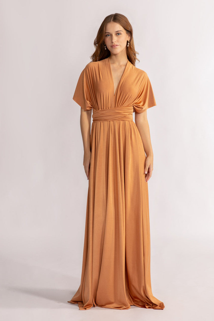 Luxe Satin A-line Infinity Dress in Tan