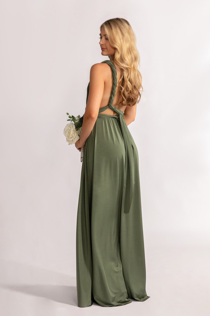Luxe Satin Ballgown Multiway Infinity Dress in Dark Eucalyptus