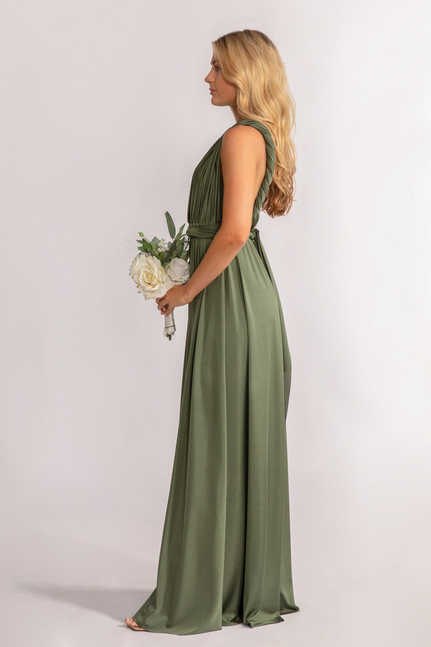 Luxe Satin Ballgown Multiway Infinity Dress in Dark Eucalyptus