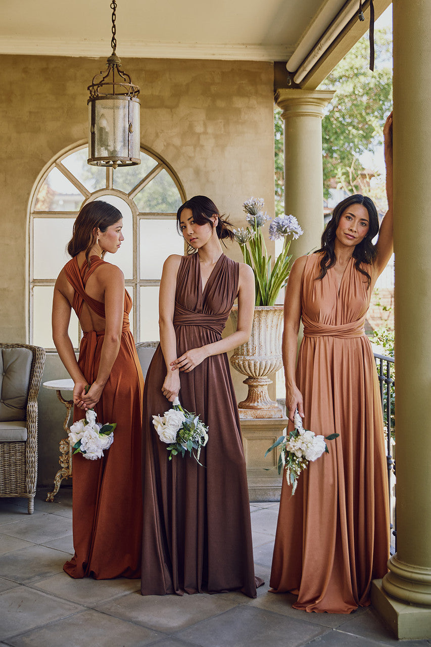 Luxe Satin A-line Multiway Infinity Dress in Chocolate | ModelChic Luxe Satin A-line Multiway Infinity Dress in Chocolate | ModelChic