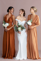 Luxe Satin A-line Infinity Dress in Tan