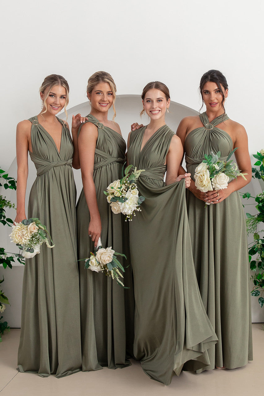 Luxe Satin A-line Multiway Infinity Dress in Dark Eucalyptus
