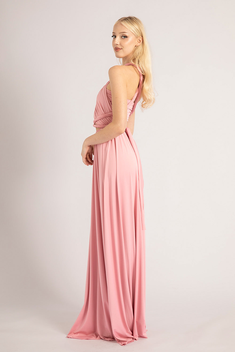 pink multiway dress Abercrombie & Fitch tiered midaxi dress with multiway neckline in pink