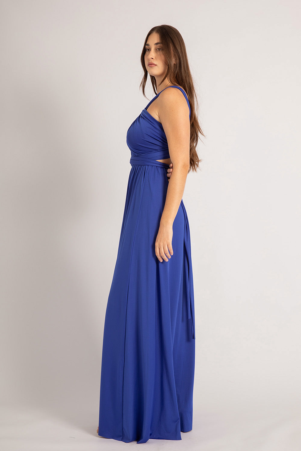 infinity dress royal blue Royal Blue Infinity Dress Formal Simple Spaghetti Straps Elegant V-Neck Floor Length Stretch Satin Formal Dress With Slit