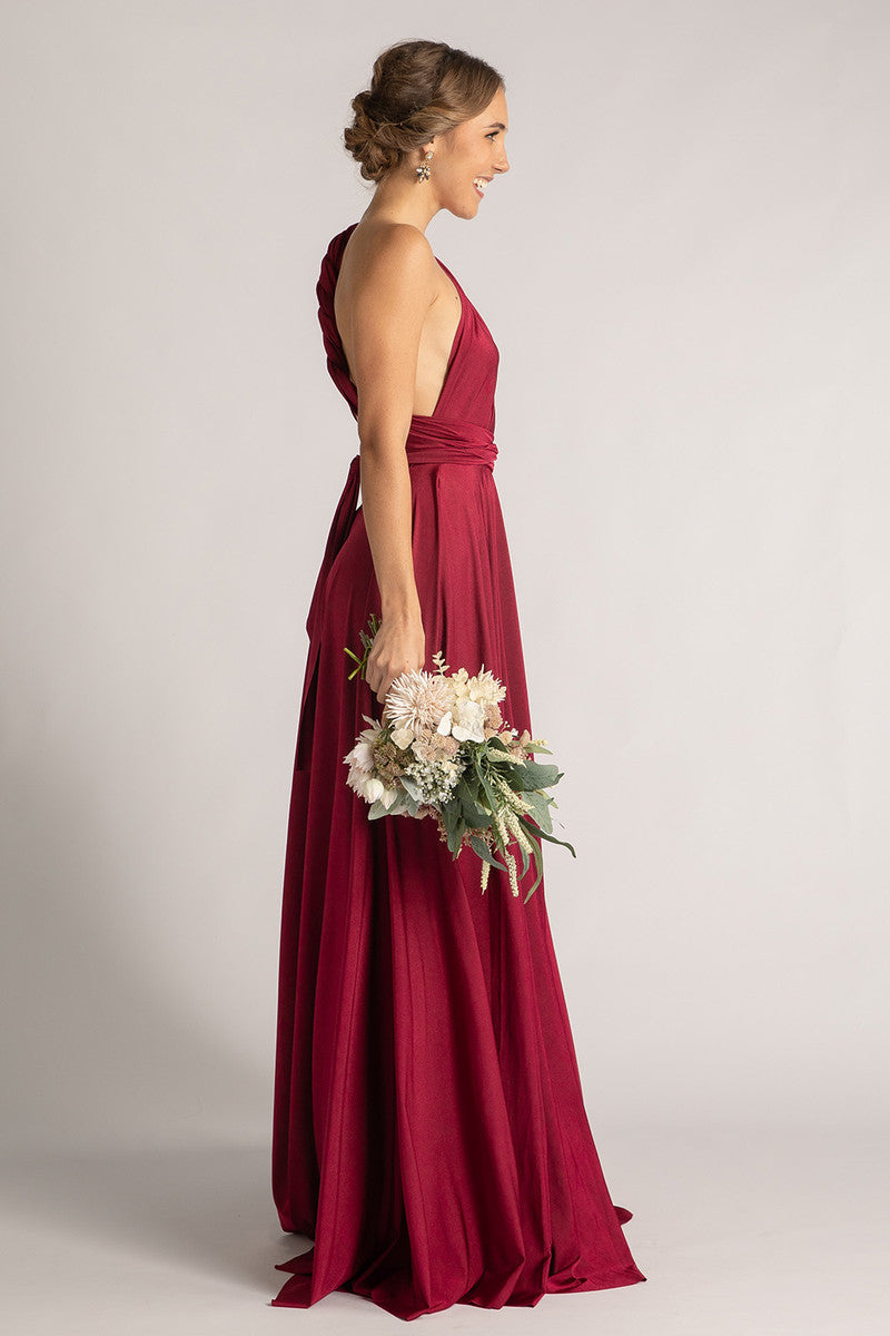 Luxe Satin Ballgown Multiway Infinity Dress in Burgundy