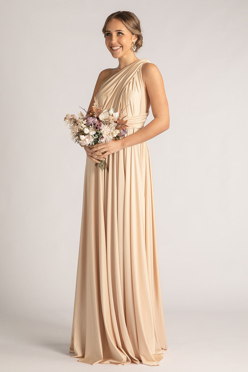 Luxe Satin Ballgown Multiway Infinity Dress in Champagne