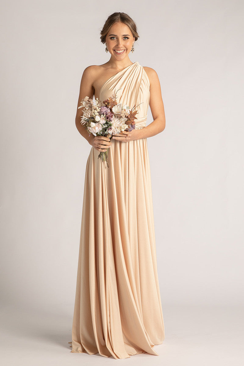 Luxe Satin Ballgown Multiway Infinity Dress in Champagne