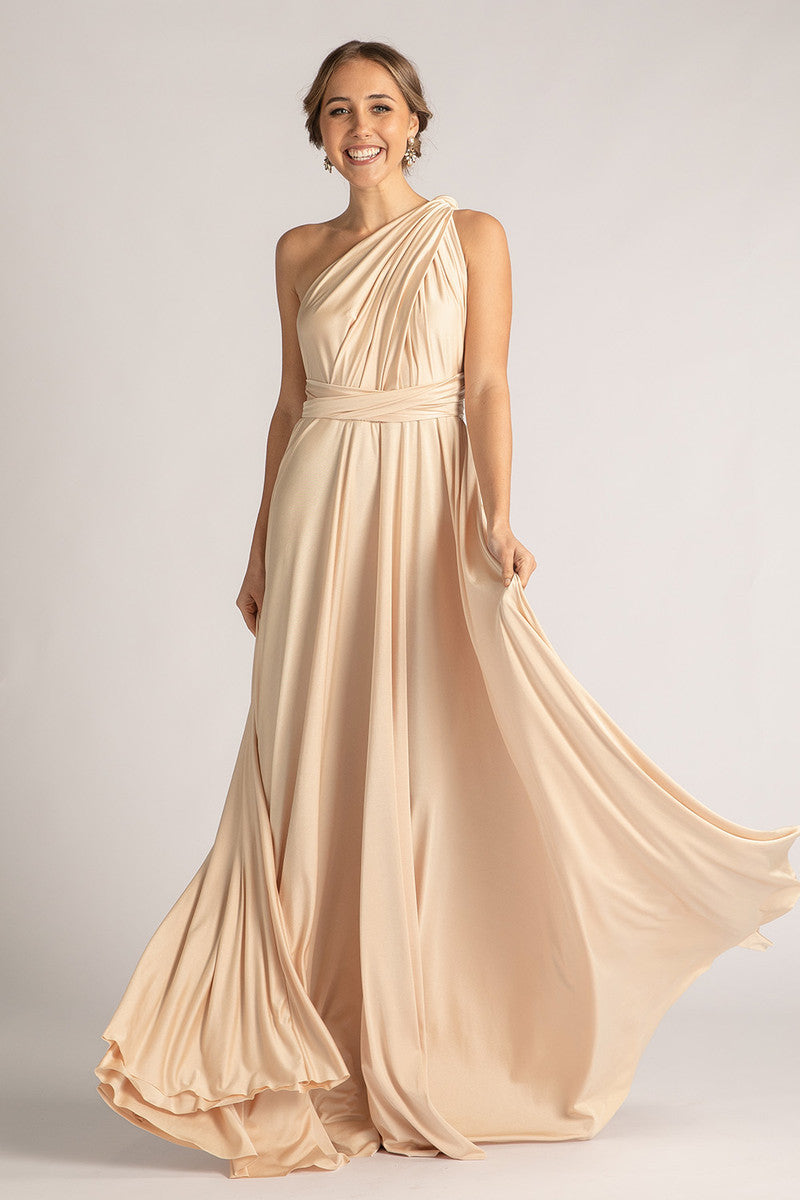 Luxe Satin Ballgown Multiway Infinity Dress in Champagne