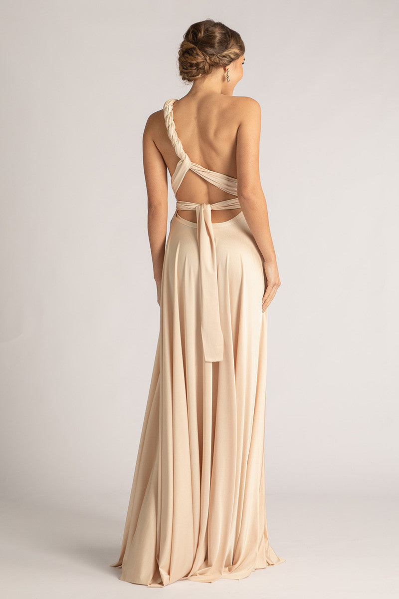 Luxe Satin Ballgown Multiway Infinity Dress in Champagne