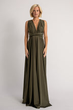 Luxe Satin Ballgown Multiway Infinity Dress in Dark Olive