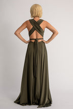 Luxe Satin Ballgown Multiway Infinity Dress in Dark Olive