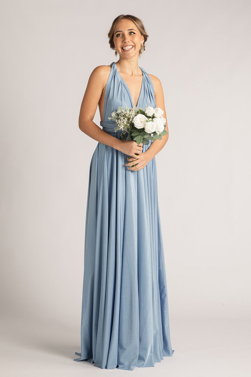 Luxe Satin Ballgown Multiway Infinity Dress in Dusty Blue