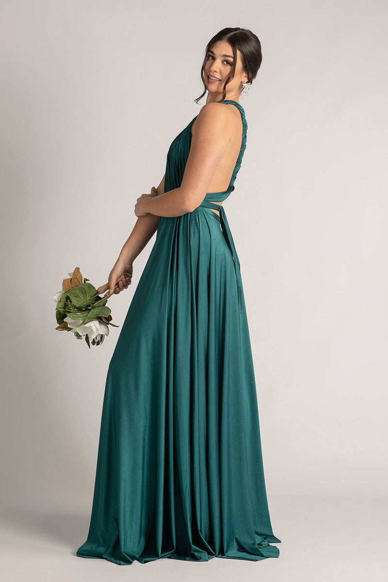 Luxe Satin Ballgown Multiway Infinity Dress in Emerald