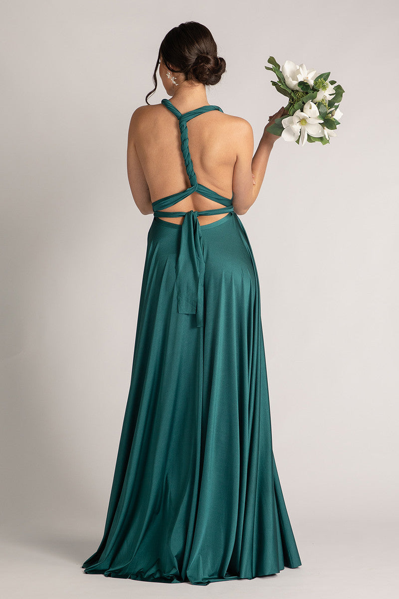 Luxe Satin Ballgown Multiway Infinity Dress in Emerald