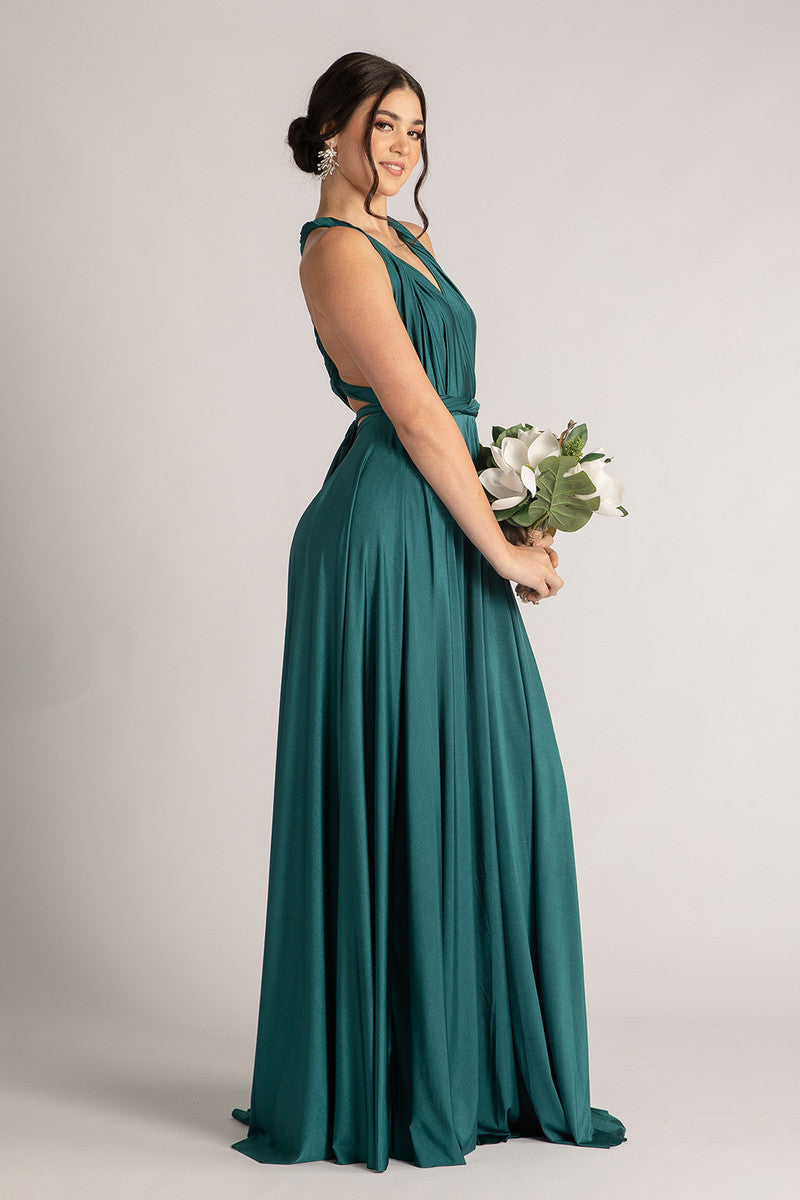 Luxe Satin Ballgown Multiway Infinity Dress in Emerald
