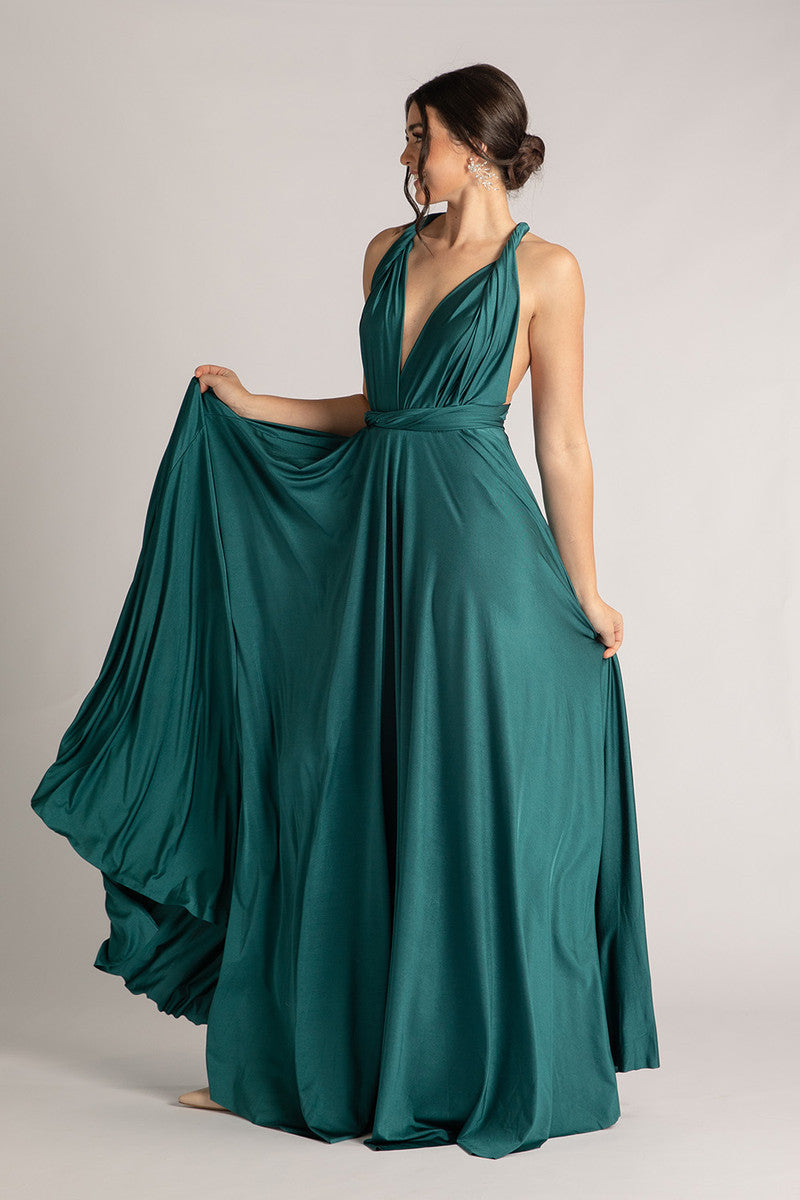 Luxe Satin Ballgown Multiway Infinity Dress in Emerald