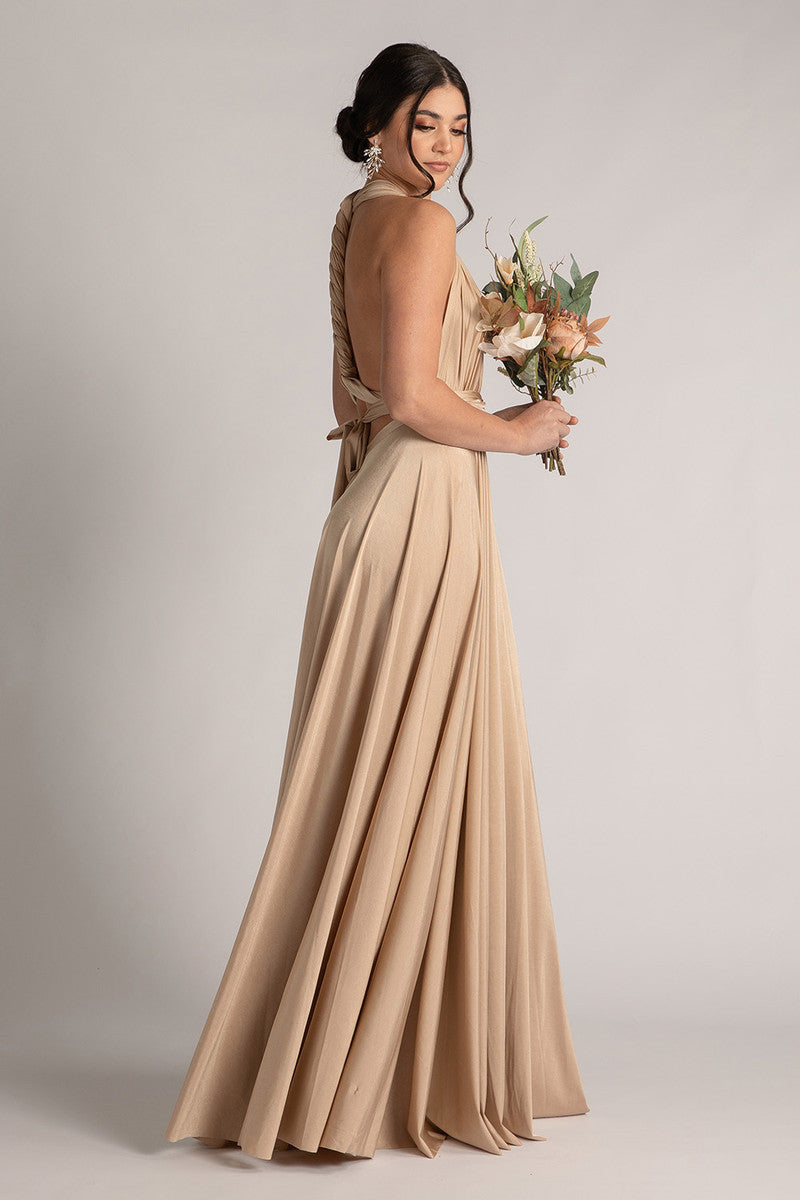 Luxe Satin Ballgown Multiway Infinity Dress in Light Gold