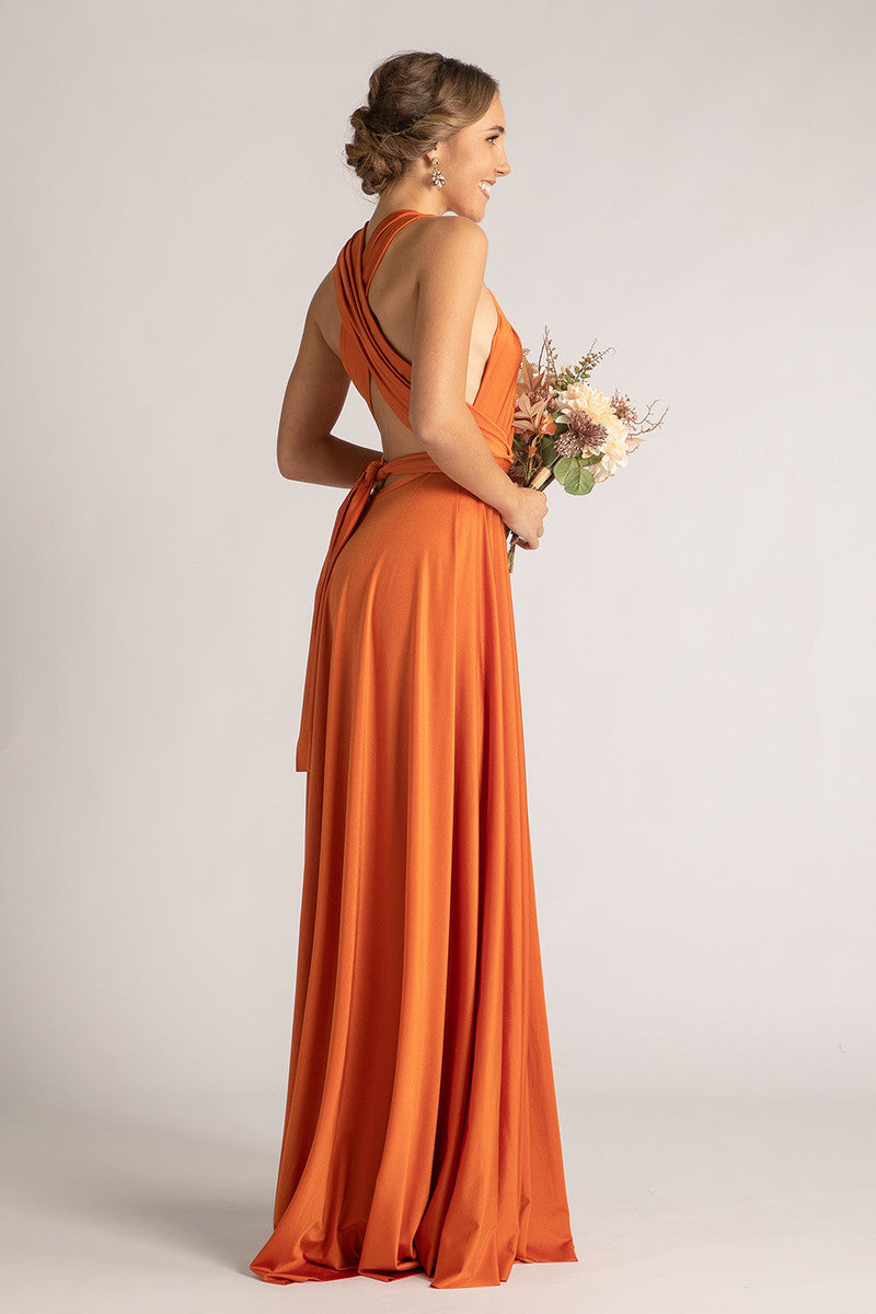 Luxe Satin Ballgown Multiway Infinity Dress in Rustic Orange