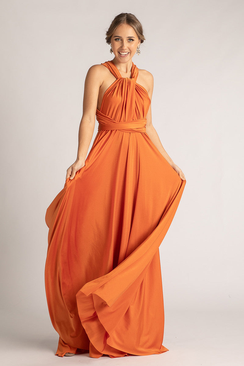 Luxe Satin Ballgown Multiway Infinity Dress in Rustic Orange