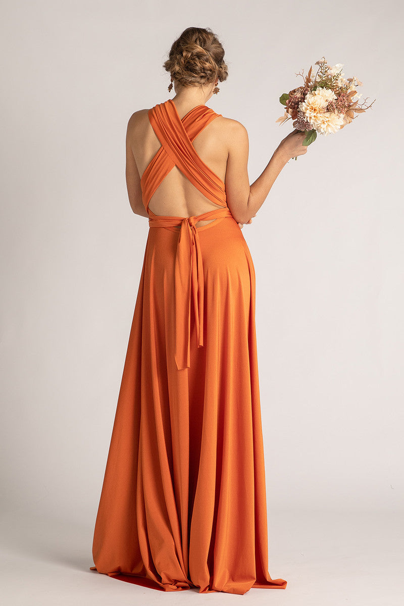 Luxe Satin Ballgown Multiway Infinity Dress in Rustic Orange