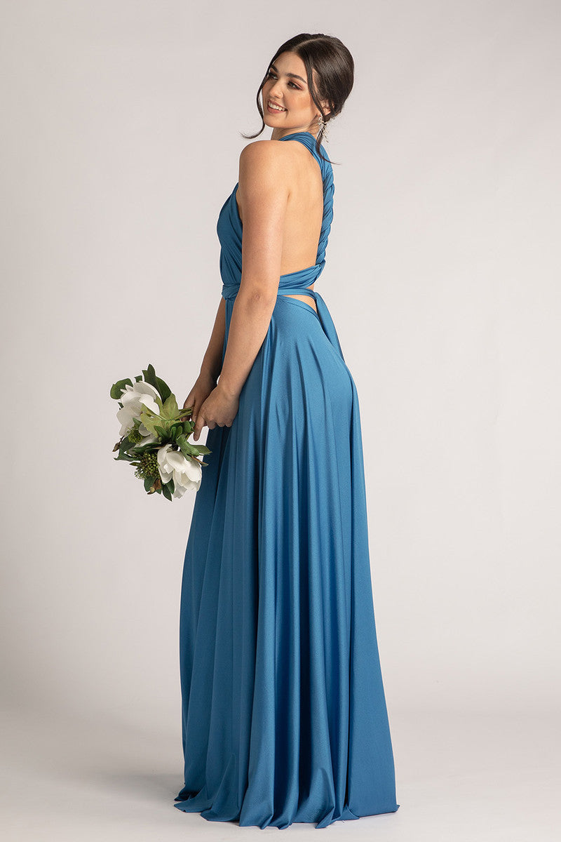 Luxe Satin Ballgown Multiway Infinity Dress in Sapphire Blue