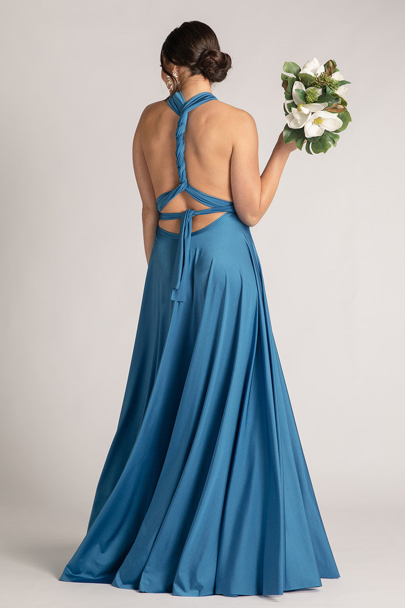 Luxe Satin Ballgown Multiway Infinity Dress in Sapphire Blue
