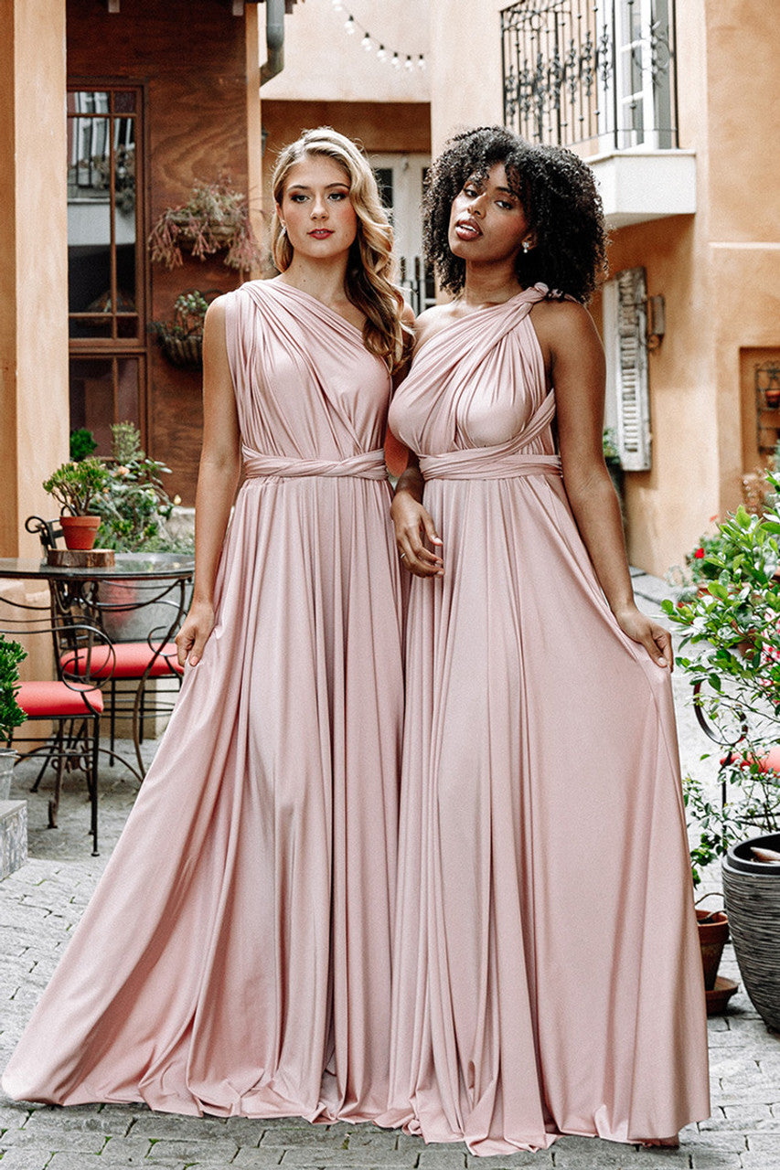 Luxe Satin A-line Infinity Dress in Dusty Pink