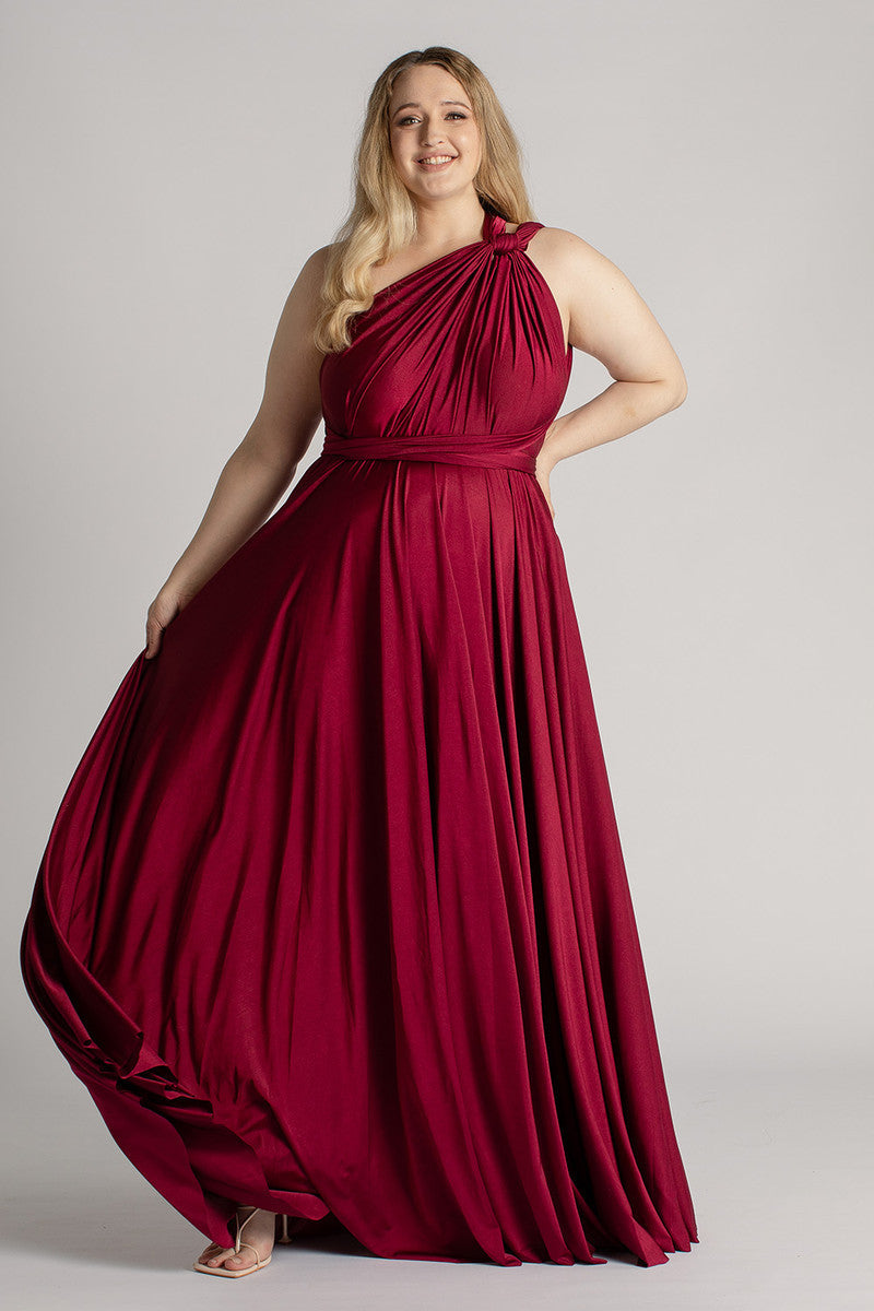 Luxe Satin Ballgown Multiway Infinity Dress in Burgundy