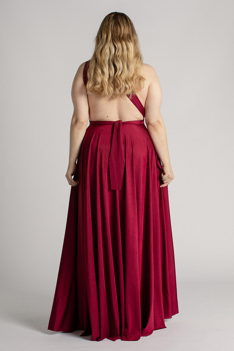 Luxe Satin Ballgown Multiway Infinity Dress in Burgundy