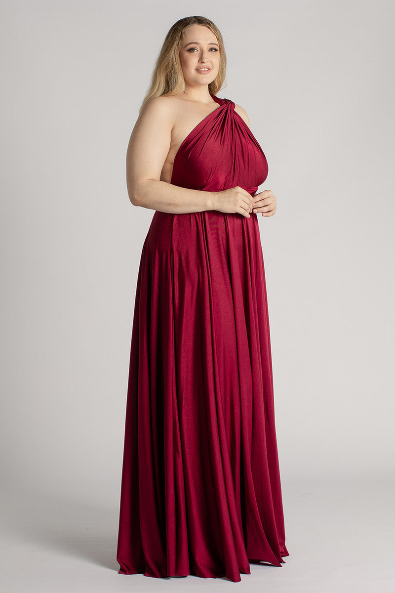 Luxe Satin Ballgown Multiway Infinity Dress in Burgundy
