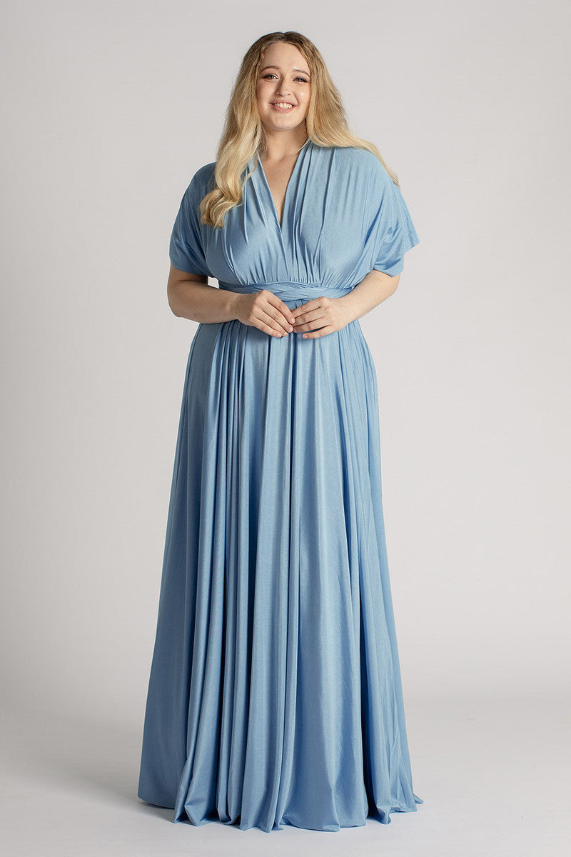 Luxe Satin Ballgown Multiway Infinity Dress in Dusty Blue