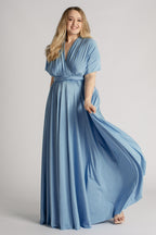Luxe Satin Ballgown Multiway Infinity Dress in Dusty Blue