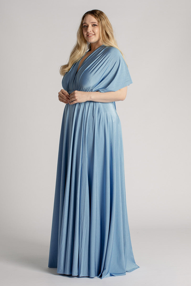 Luxe Satin Ballgown Multiway Infinity Dress in Dusty Blue