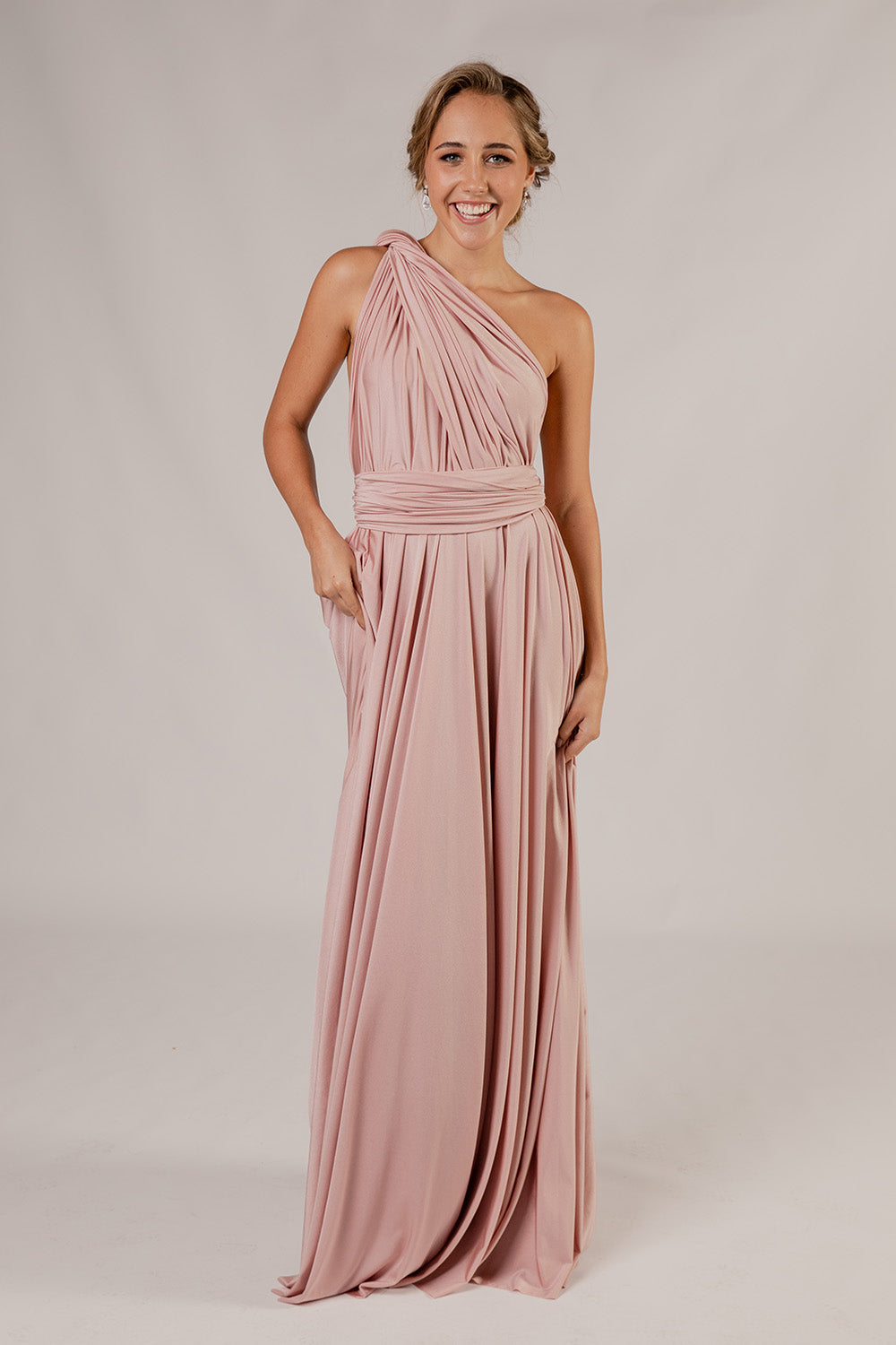 Luxe Satin A-line Multiway Infinity Dress in Dusty Pink