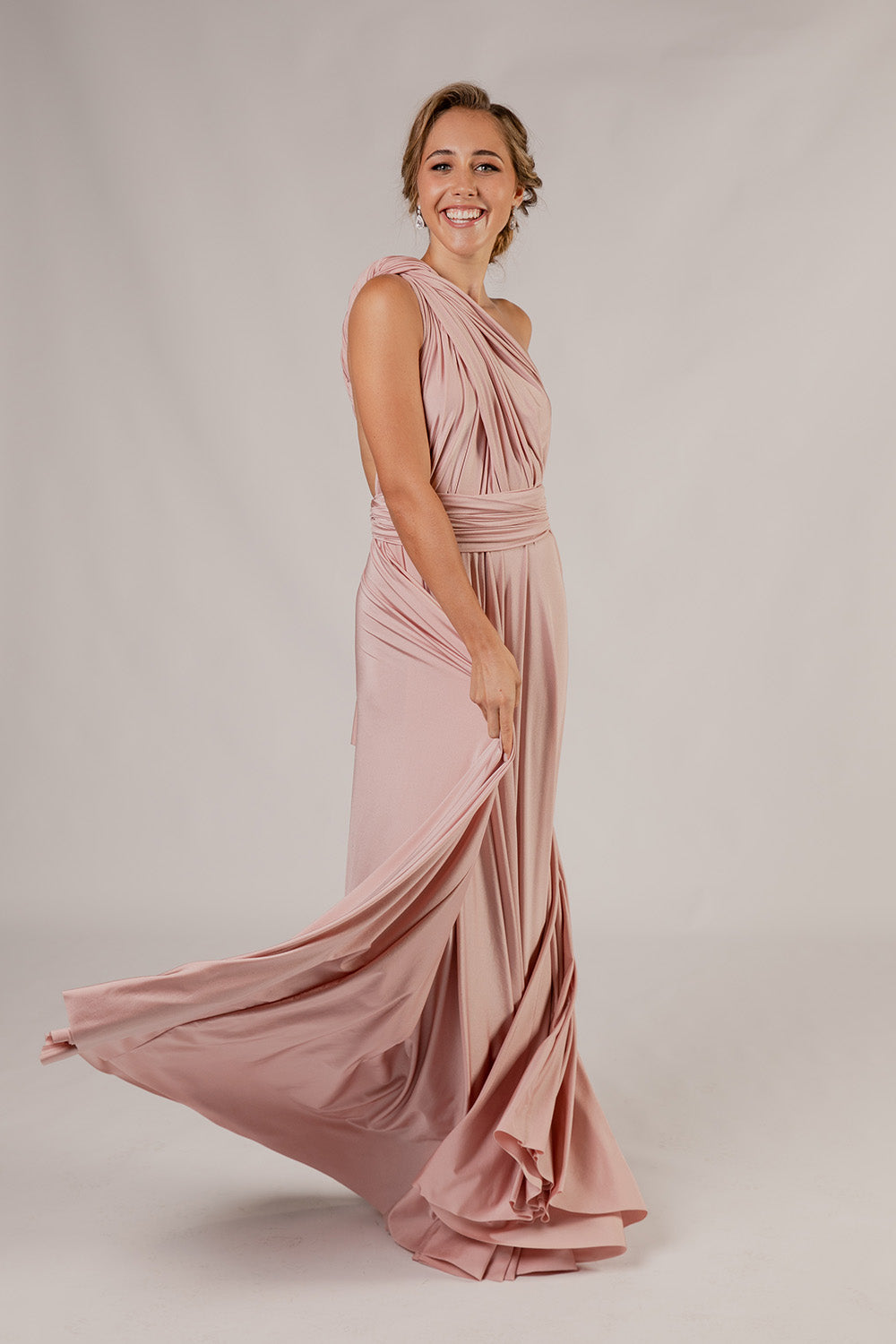 Luxe Satin A-line Multiway Infinity Dress in Dusty Pink