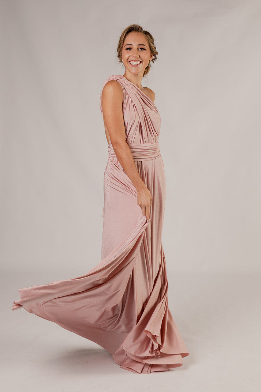 Luxe Satin A-line Infinity Dress in Dusty Pink