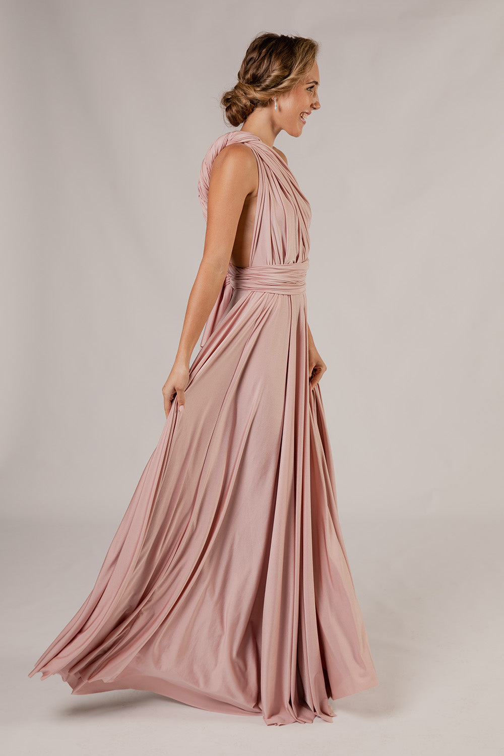 Luxe Satin A-line Multiway Infinity Dress in Dusty Pink