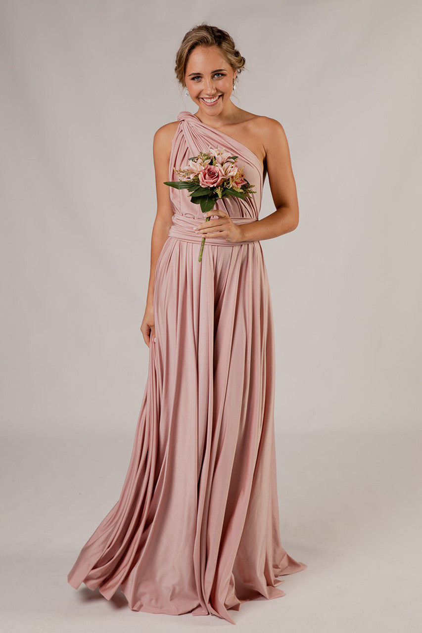 Luxe Satin A-line Infinity Dress in Dusty Pink