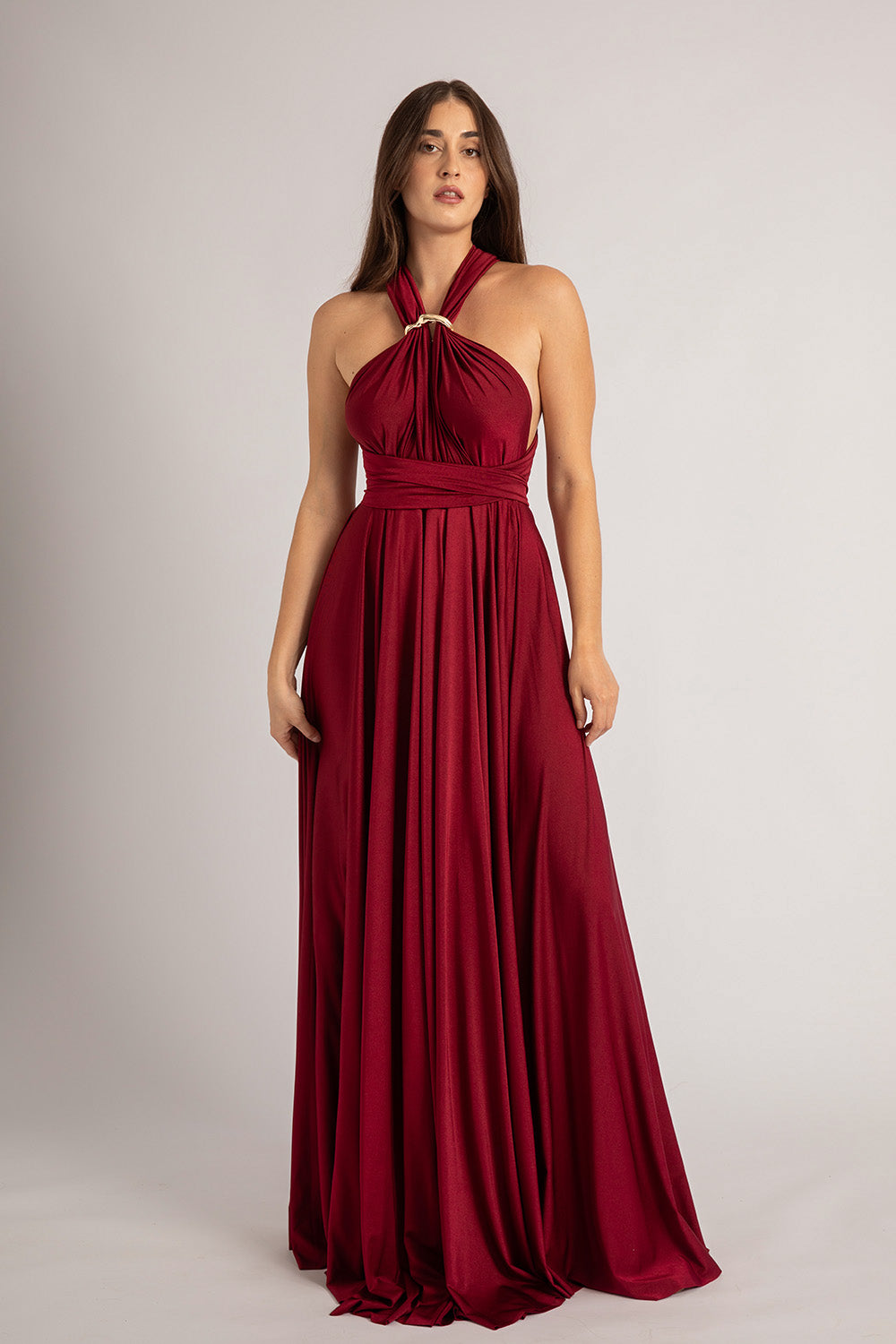 Luxe Satin Ballgown Multiway Infinity Dress in Burgundy