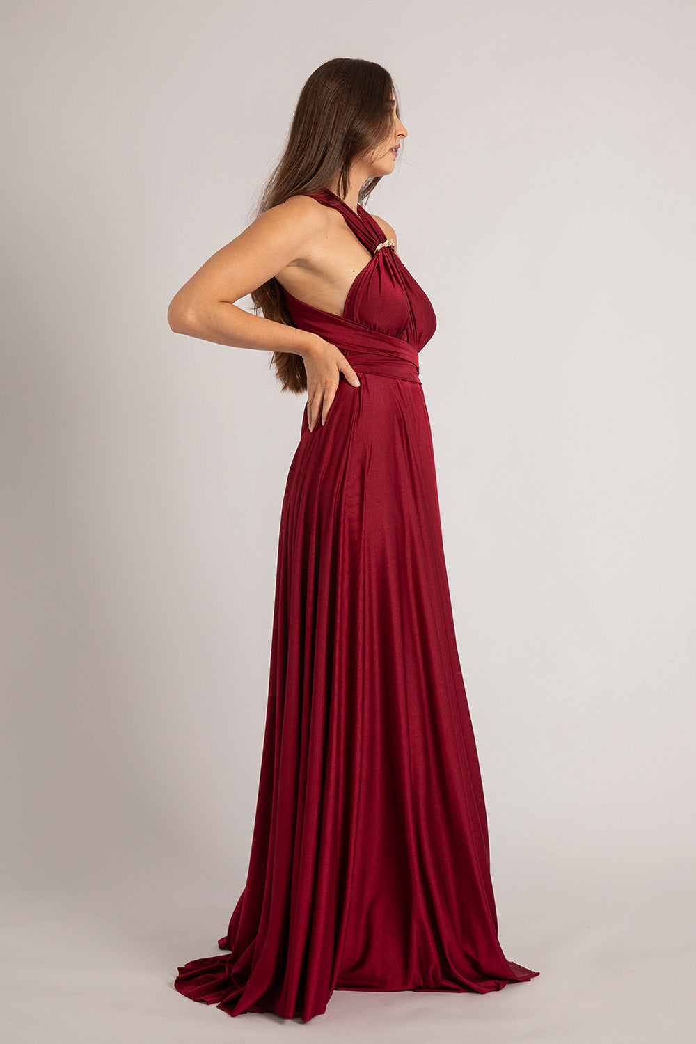Luxe Satin Ballgown Multiway Infinity Dress in Burgundy