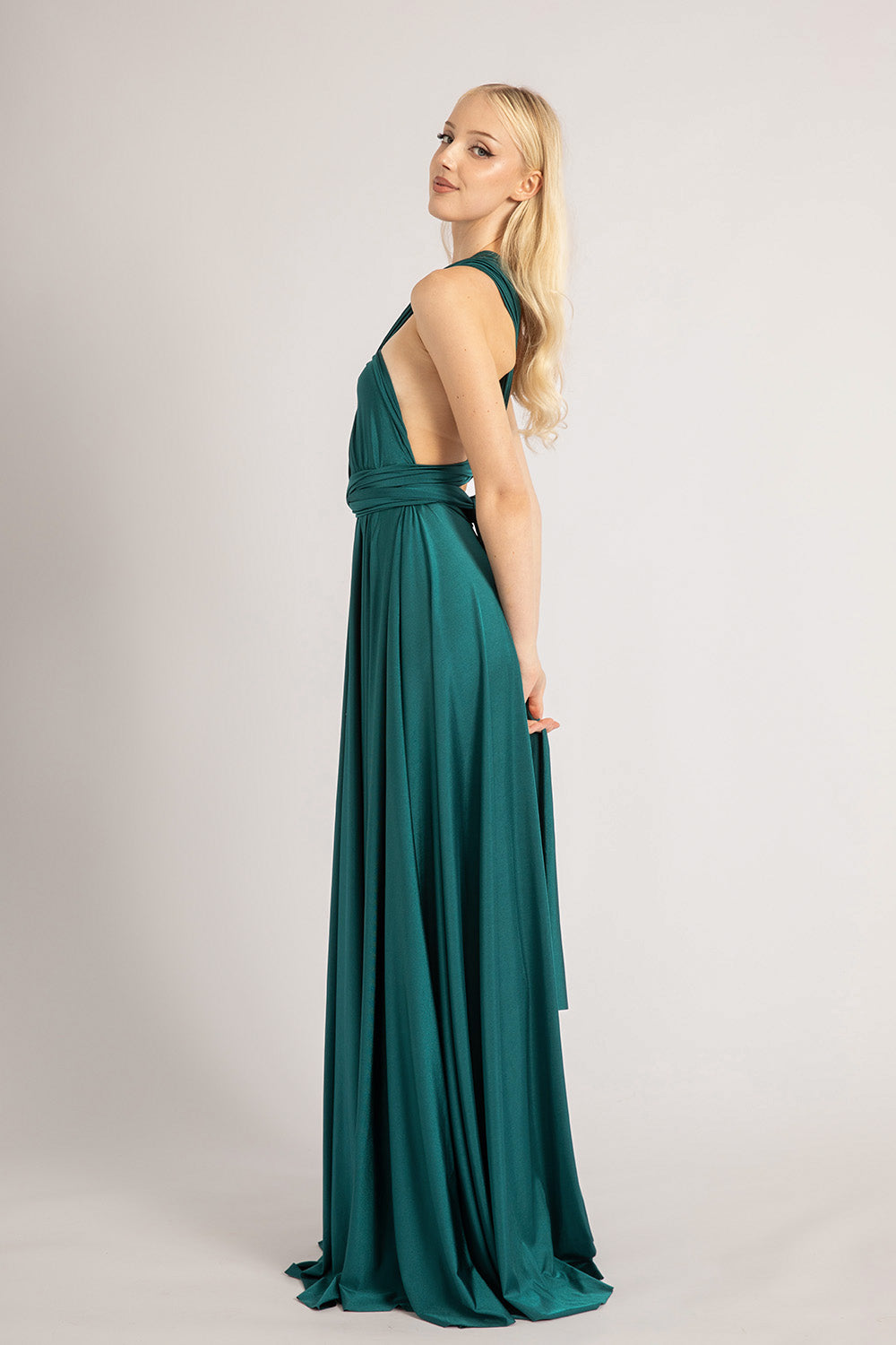 Luxe Satin Ballgown Multiway Infinity Dress in Emerald