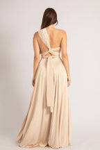 Luxe Satin Ballgown Multiway Infinity Dress in Light Gold