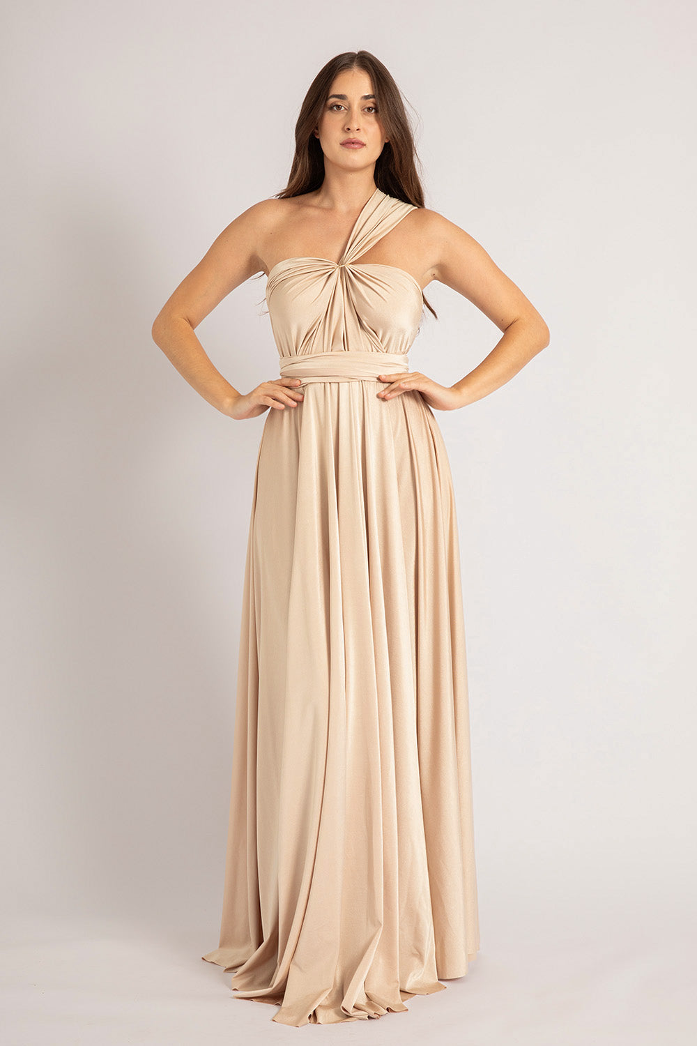 Luxe Satin Ballgown Multiway Infinity Dress in Light Gold