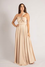 Luxe Satin Ballgown Multiway Infinity Dress in Light Gold