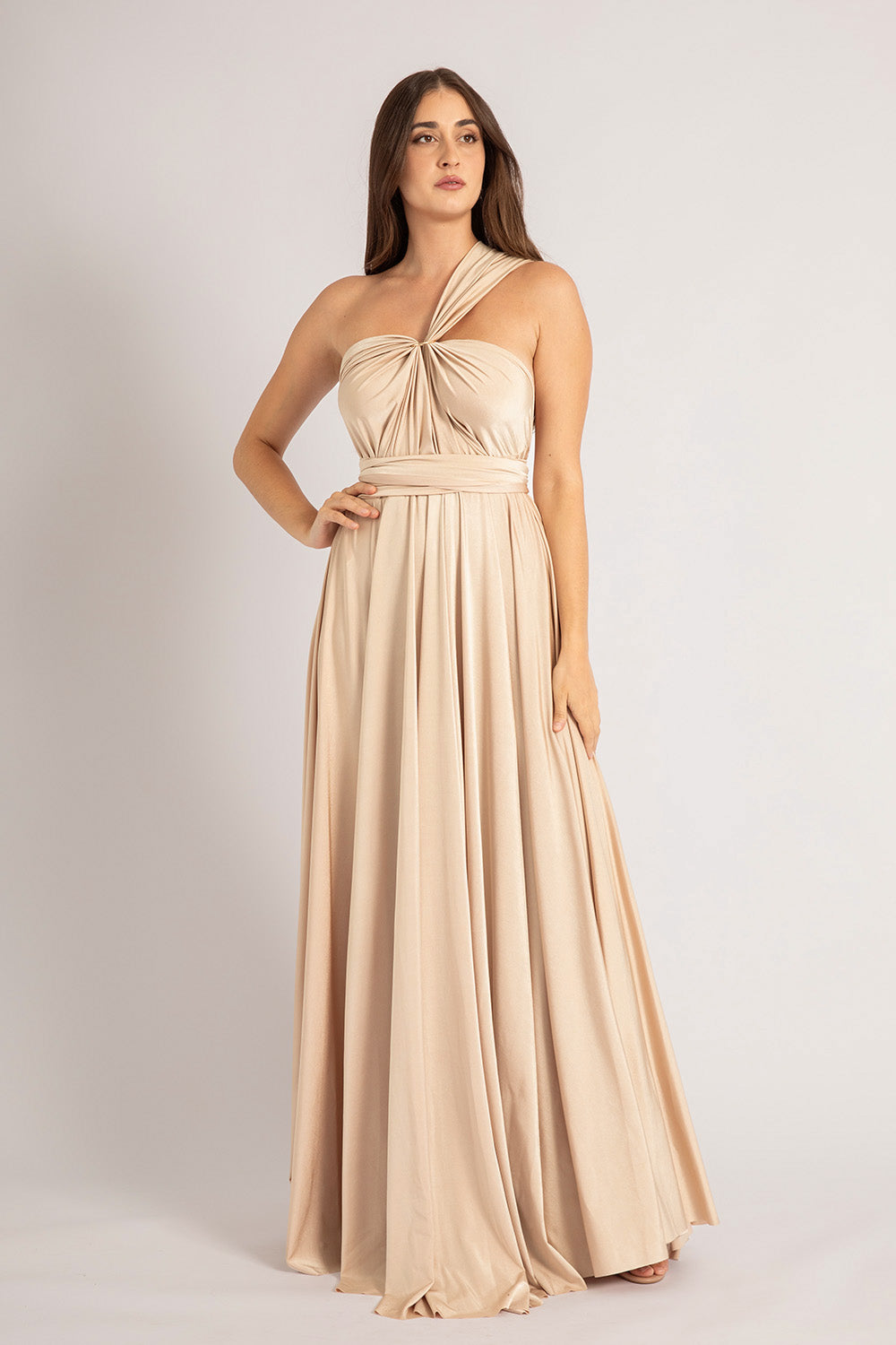 Luxe Satin Ballgown Multiway Infinity Dress in Light Gold