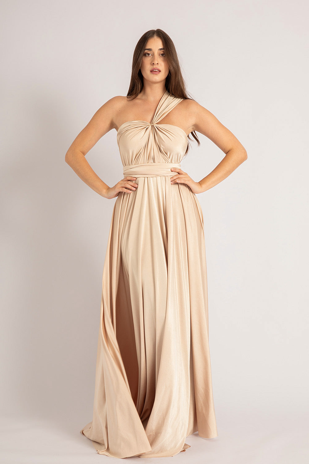 Luxe Satin Ballgown Multiway Infinity Dress in Light Gold