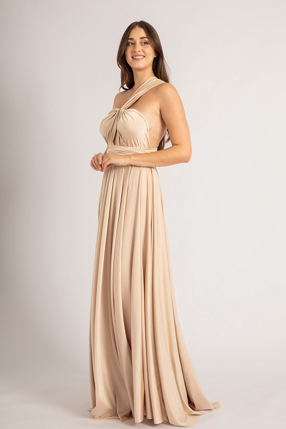 Luxe Satin Ballgown Multiway Infinity Dress in Light Gold